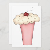 Invitation Cute Kawaii Cupcake Milkshake avec cerise (Devant / Derrière)