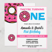 Invitation Cute Kawaii Donut White Joint Twin 1er anniversair (Devant / Derrière)