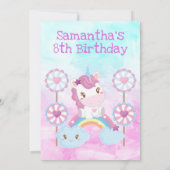 Invitation Cute Kawaii Dreamy Unicorn Rainbow Cloud (Dos)