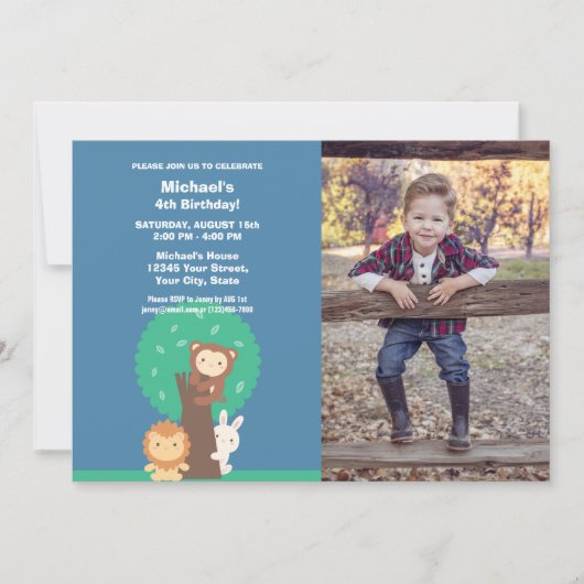 Invitation Cute Kawaii Forêt Animaux Enfants Garçon Photo Ann (Devant)