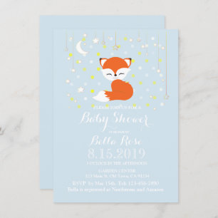 Invitation Cute Kawaii Fox Stars Woodland Thème Baby shower