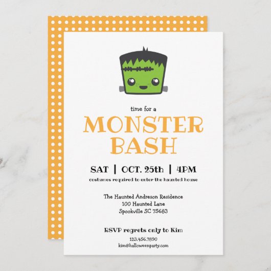 Invitation Cute Kawaii Frankenstein Monster Fête d'Halloween (Devant / Derrière)