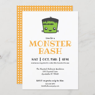Invitation Cute Kawaii Frankenstein Monster Fête d'Halloween