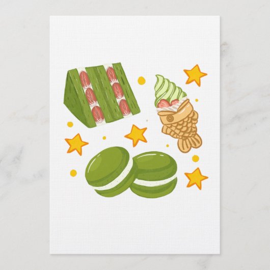 Invitation Cute Kawaii Hand-Drawn Matcha Sweets (Devant)
