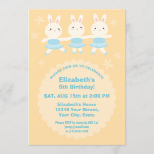 Invitation Cute Kawaii Lapin Lapin Ballerina Fille Anniversai