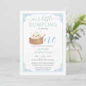 Invitation Cute Kawaii Little Dumpling Bun Blue 1er anniversa (Debout devant)