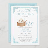 Invitation Cute Kawaii Little Dumpling Bun Blue 1er anniversa (Devant / Derrière)