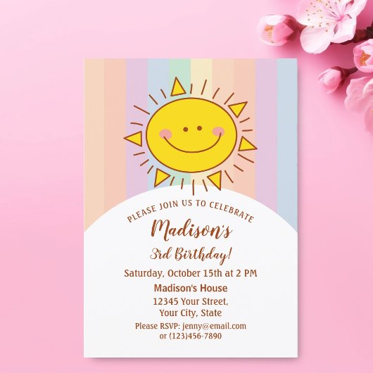 Invitation Cute Kawaii Little Rainbow Sunshine Anniversaire d