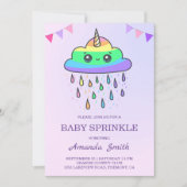 Invitation Cute Kawaii Rainbow Cloud Unicorn Baby Sprinkle (Devant)