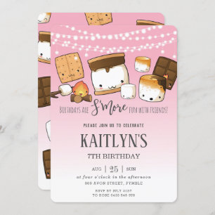 Invitation Cute Kawaii S'mores Camping Bonfire Anniversaire
