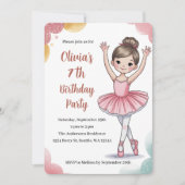 Invitation Cute Kids Ballerina 7e fête d'anniversaire (Devant)