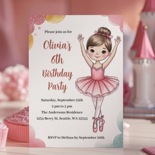Invitation Cute Kids Ballerina Birthday