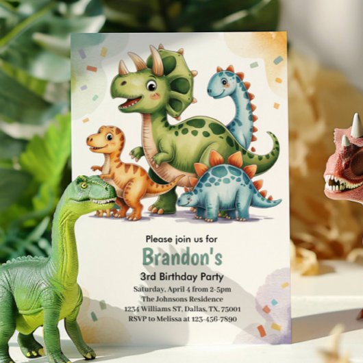 Invitation Cute Kids Dinosaur 3ème anniversaire