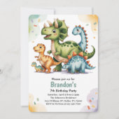 Invitation Cute Kids Dinosaur 7e fête d'anniversaire (Devant)