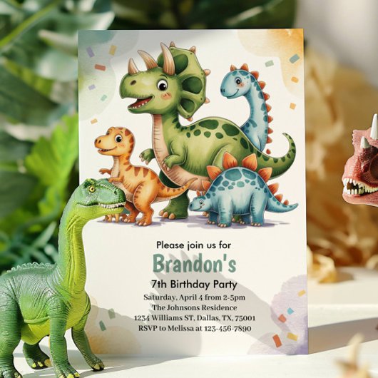 Invitation Cute Kids Dinosaur 7e fête d'anniversaire