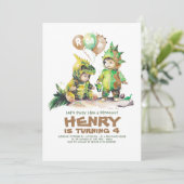 Invitation Cute Kids Dinosaur Anniversaire Vert et Brown (Debout devant)