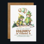 Invitation Cute Kids Dinosaur Anniversaire Vert et Brown<br><div class="desc">Préparez-vous à une fête d'anniversaire à thème dinosaure avec ces invitations uniques! Stompe, chompe, et laissez-vous défoncer avec les invitations d'anniversaire dino-mite, parfait pour la célébration préhistorique de votre enfant. Dotés de deux joyeux petits explorateurs en costumes de dinosaures brun et vert, ces invitations capturent un moment ludique entouré de...</div>
