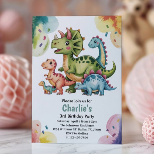 Invitation Cute Kids Dinosaur Theme 3rd Birthday Party 