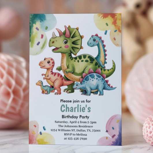 Invitation Cute Kids Dinosaur Theme Birthday Party 