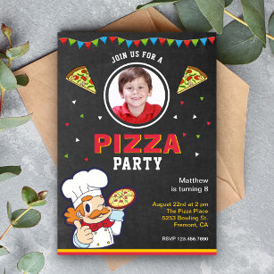 Invitation Cute Kids Photo Chalkboard Pizza fête d'anniversai