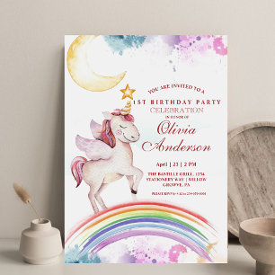 Invitation Cute Kids Rainbow Unicorn Girl Birthday Party