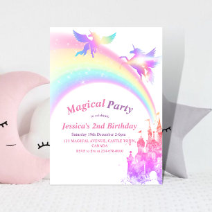 Invitation Cute Kids Rainbow Unicorn Girly 1er Anniversaire d