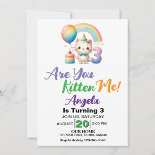 Invitation Cute Kitten 3ème fête d'anniversaire
