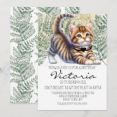 Invitation Cute Kitten Aquarelle Verdure fête d'anniversaire (Devant / Derrière)