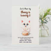Invitation Cute Kitten blanc avec gâteau d'anniversaire Perso (Debout devant)