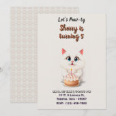 Invitation Cute Kitten blanc avec gâteau d'anniversaire Perso (Devant / Derrière)