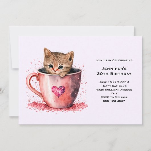 Invitation Cute Kitten Brown dans un Teup Anniversaire (Devant)