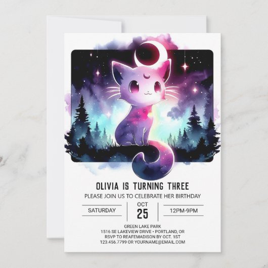 Invitation Cute Kitten Chat Anniversaire (Devant)
