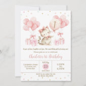 Invitation Cute Kitten Chat Ballons roses 1er 2e 3e anniversa (Devant)