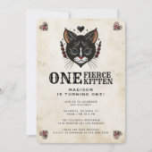 Invitation Cute Kitten Chat Rockabilly Tattoo 1er anniversair (Devant)