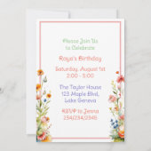 Invitation Cute Kitten en Fleurs Fête d'Anniversaire Fille (Dos)