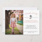 Invitation Cute Kitten Rose Kindergarten Graduation (Devant)