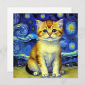 Invitation Cute Kitten Starry Night Van Gogh (Devant / Derrière)