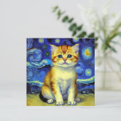 Invitation Cute Kitten Starry Night Van Gogh (Debout devant)