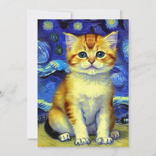 Invitation Cute Kitten Starry Night Van Gogh (Devant)