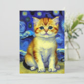 Invitation Cute Kitten Starry Night Van Gogh (Debout devant)