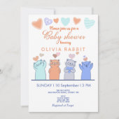 Invitation Cute Kittens Coeurs Baby shower bleu rose (Devant)