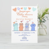 Invitation Cute Kittens Coeurs Baby shower bleu rose (Debout devant)