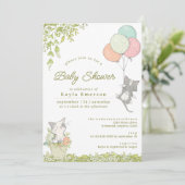 Invitation Cute Kittens & Floral | Baby-Shower printanière ne (Debout devant)