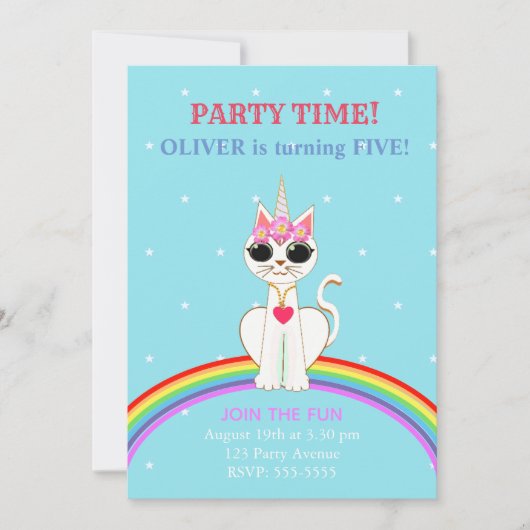 Invitation Cute Kitticorn fête d'anniversaire (Devant)