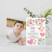 Invitation Cute kitty avec bébé photo fille anniversaire (Debout devant)