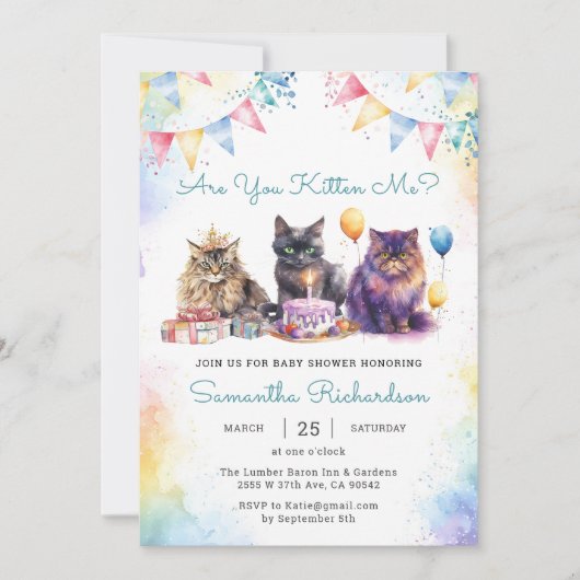 Invitation Cute Kitty Baby shower de chat (Devant)