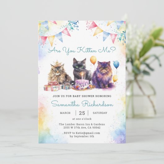 Invitation Cute Kitty Baby shower de chat (Debout devant)