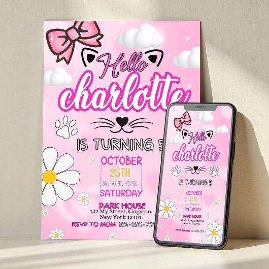 Invitation Cute Kitty Birthday Invitation, Kitty Birthday Inv