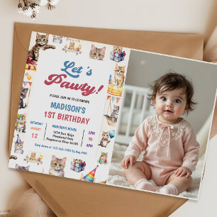 Invitation Cute Kitty Chat 1er Anniversaire Photo