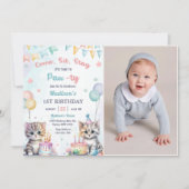 Invitation Cute Kitty Chat 1er Anniversaire Photo (Devant)